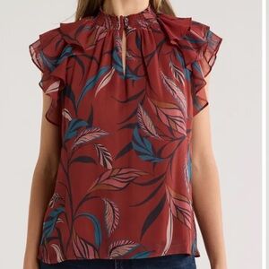 DR2 Burgundy and Teal Floral Blouse
